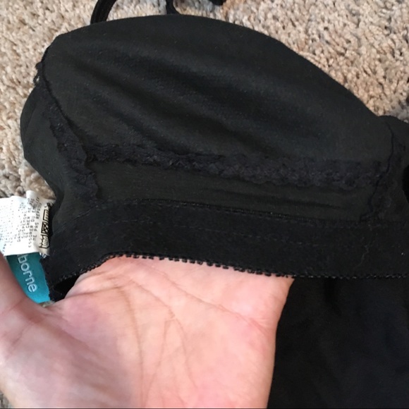 Liz Claiborne Black One Piece SwimSuit Crochet lace pattern Built-in Pad Size 10 - Picture 11 of 16